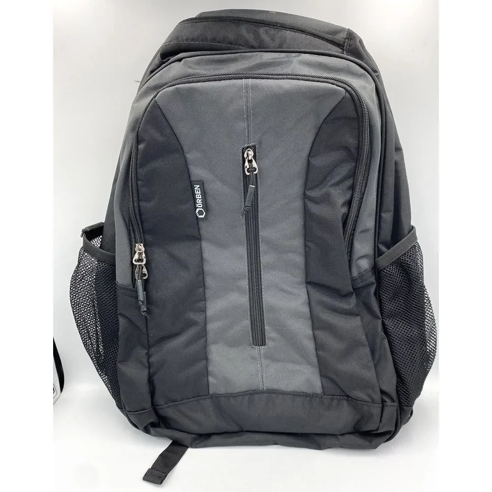 Orben Vertical Zipper‎ Laptop Backpack School Bag Grey Black